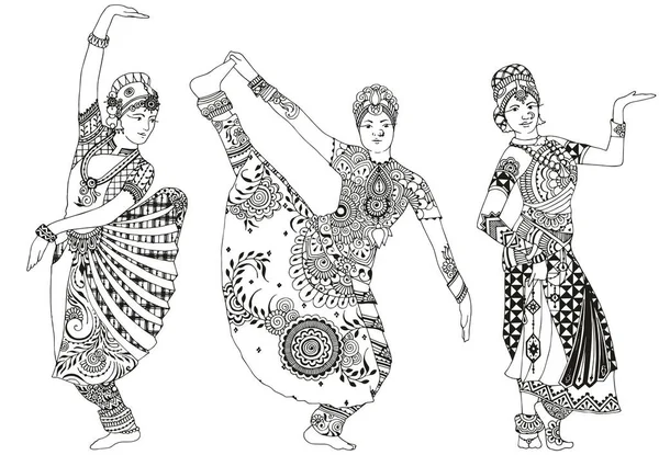 Three Dancers Mehndi Style — Stock Vector