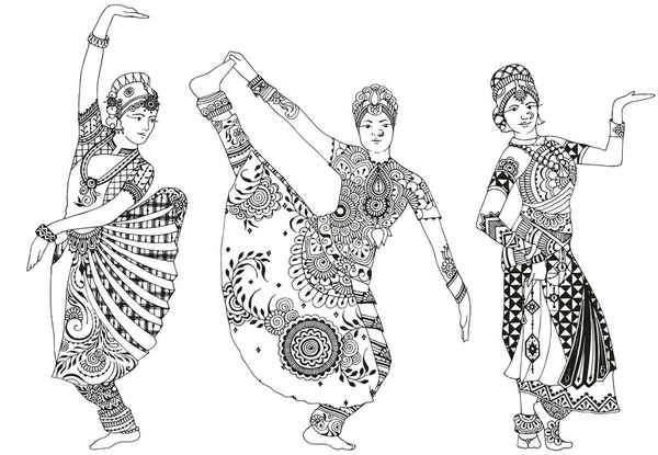Mehndi tarzında üç dansçı.