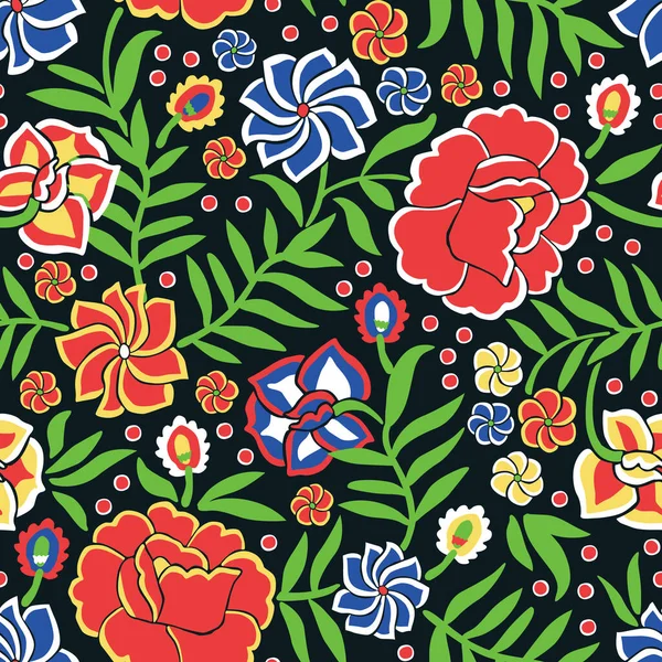 Motif Sans Couture Avec Ornement Floral Dans Style Broderie Mexicaine — Image vectorielle