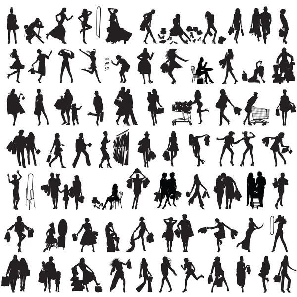 Set of silhouettes of shoppers — Stock Vector