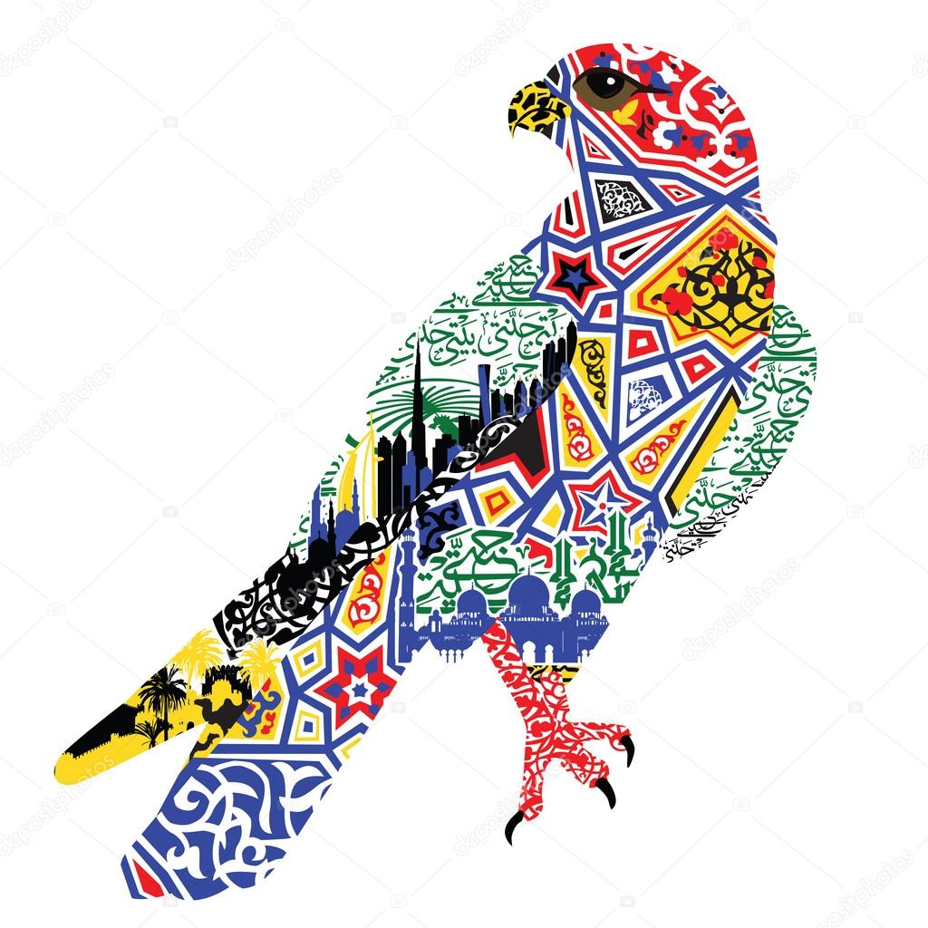 Bird patterns and miniatures symbolizing UAE