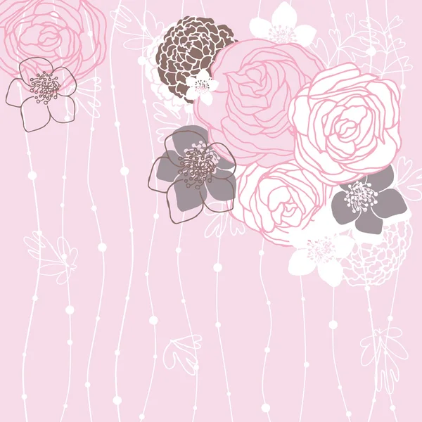 Roze achtergrond met bloemen — Stockvector