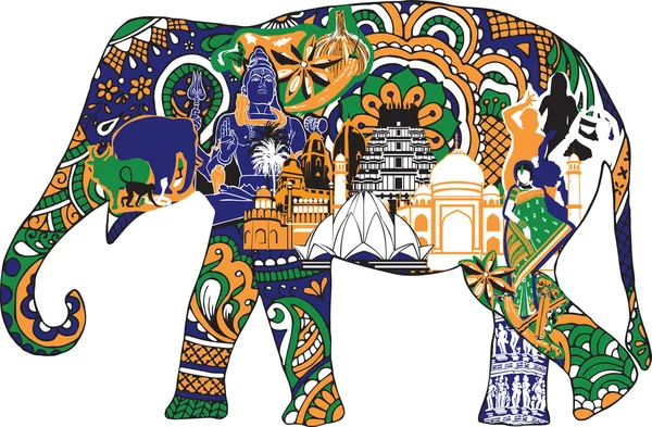 Éléphant avec symboles indiens — Image vectorielle