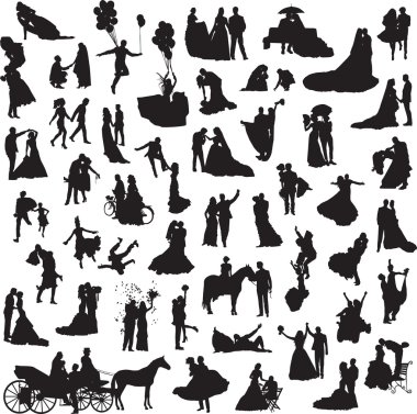 Düğün çiftler siluetleri kümesi