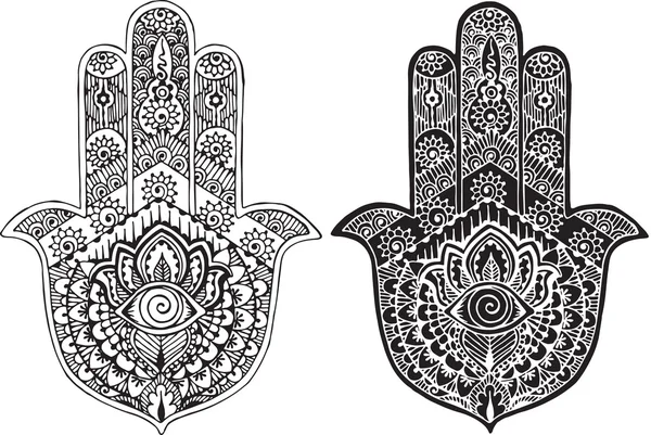 Hamsa gemalt im Stil von mehndi — Stockvektor