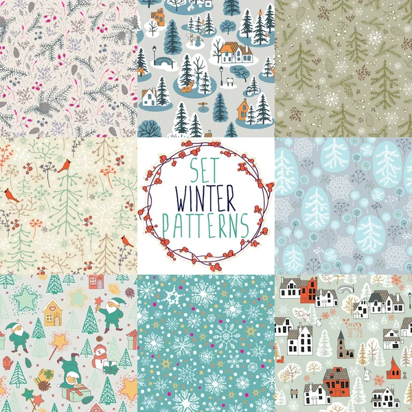 Set van winter patronen — Stockvector