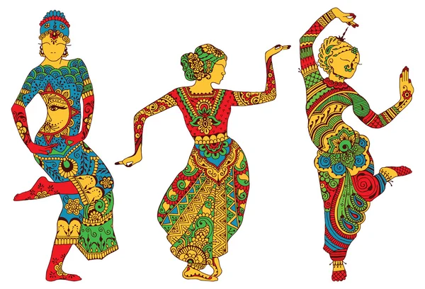 Bailarines indios al estilo de mehendi — Archivo Imágenes Vectoriales