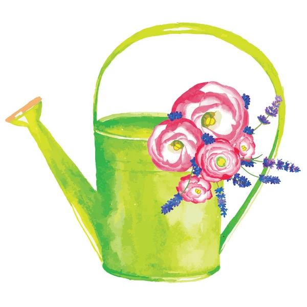 Watering can with flowers — Stock Vector