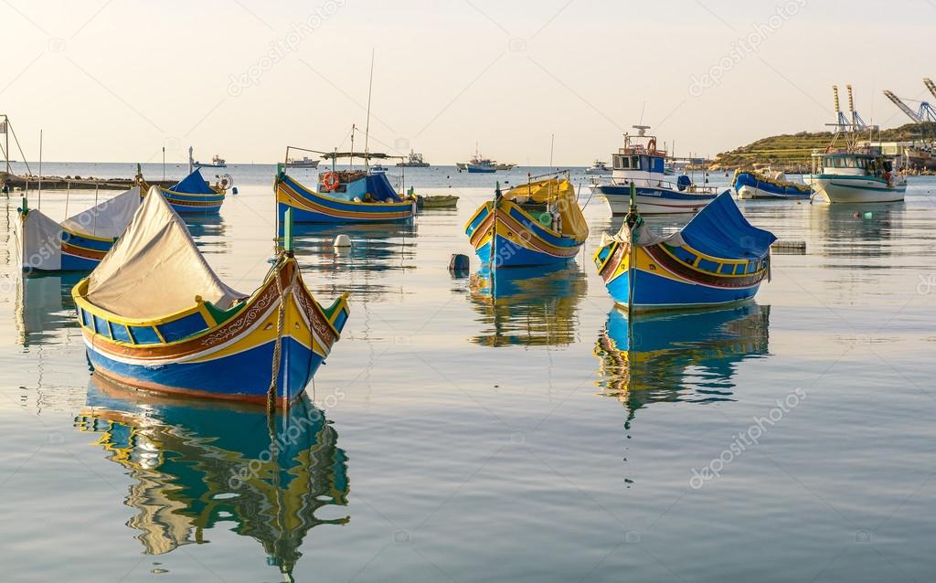Three colored fishing boats, Malta