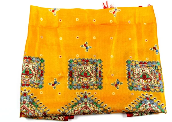 黄色的印度丝绸围巾 dupatta 隔离 — 图库照片