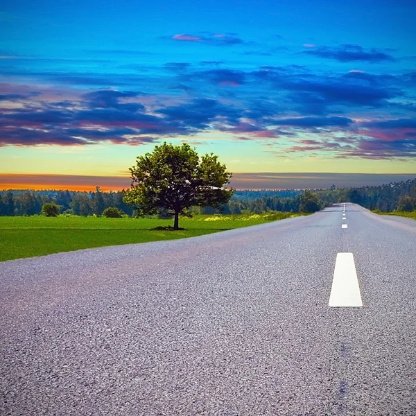 Weg in de zonsondergang — Stockfoto