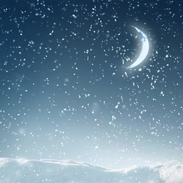冬の雪と月 — ストック写真