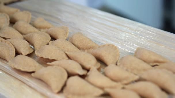 Boulettes faites à la main. Boulettes faites à la main. Petites boulettes sur une planche en bois. — Video