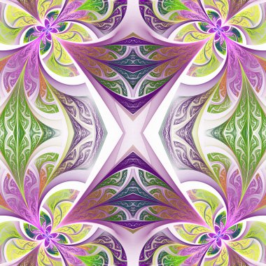 Simetrik çiçek desen vitray pencere stili. Yeşil 