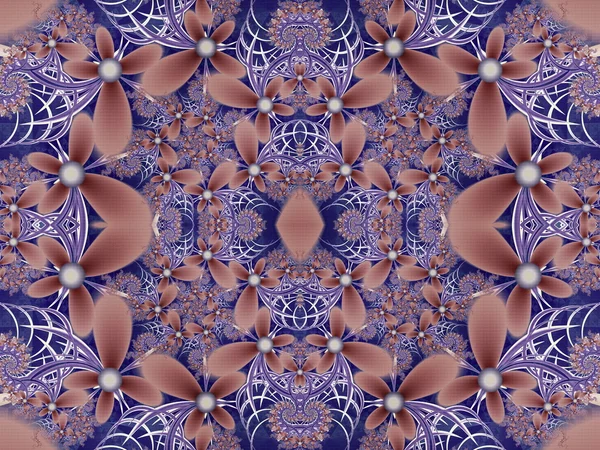 Patrón de flores en diseño fractal. Paleta azul y marrón. Composición —  Fotos de Stock