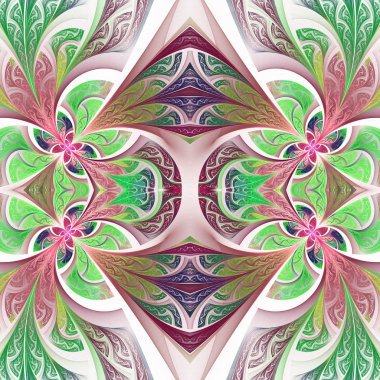 Simetrik çiçek desen vitray pencere stili. Yeşil 