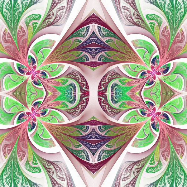 Simetrik çiçek desen vitray pencere stili. Yeşil 