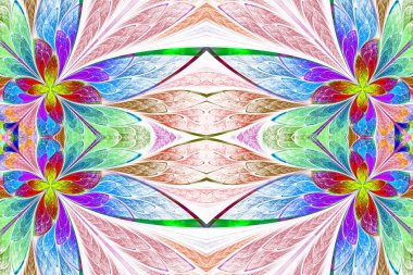 Vitray pencere simetrik çok renkli çiçek deseni 