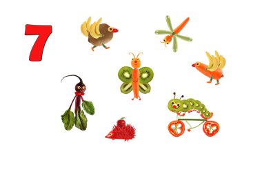 Saymak öğrenme. Olarak rakamlar sebze ve meyve, çizgi film 