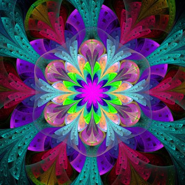 Çok renkli fraktal çiçek vitray pencere stili. Eleme