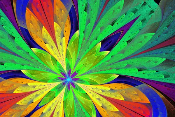 Monivärinen fraktaalinen kukka tai perhonen lasimaalauksessa — kuvapankkivalokuva