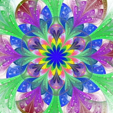 Çok renkli fraktal çiçek vitray pencere stili. Eleme