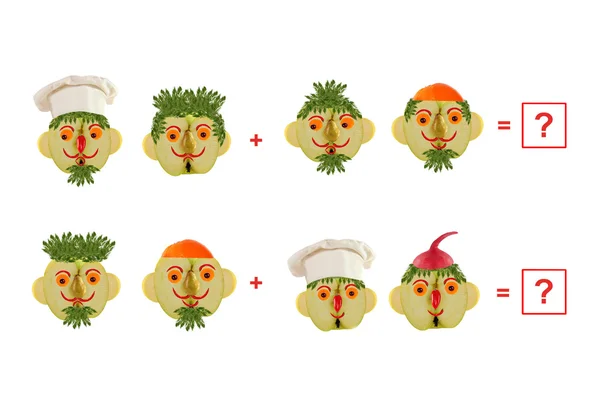 Caras de dibujos animados de verduras y frutas, como ilustración de ma —  Fotos de Stock