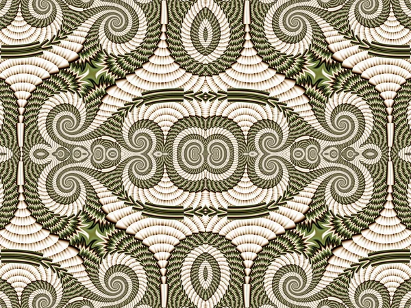 Symmetrical Pattern from Spiral fractal. Gray and green palette. — Stock Photo, Image