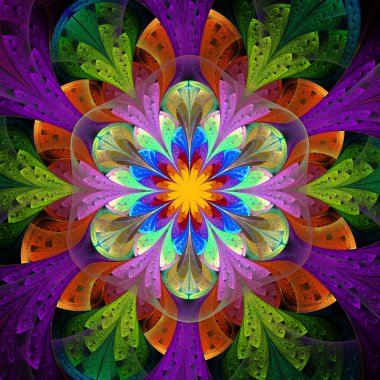 Çok renkli fraktal çiçek vitray pencere stili. Eleme