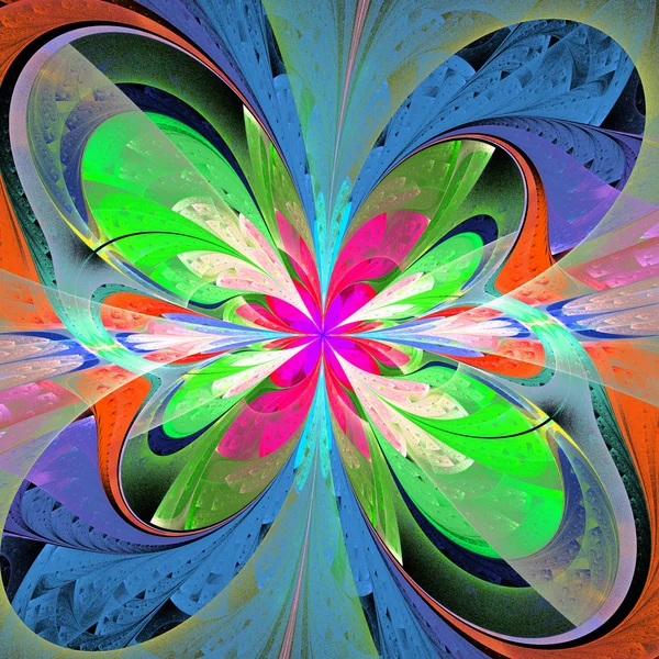 Multicolored asymmetrical fractal flower in stained glass window — Stock Photo, Image