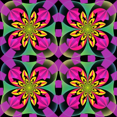 Geometrik süsleme ile çok renkli simetrik desen. Artw