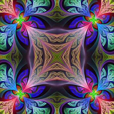 Çok renkli çiçek desen vitray pencere stili. Sen c