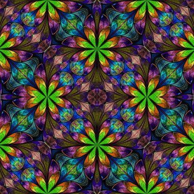 Çok renkli kesintisiz arka planda vitray pencere stili. 