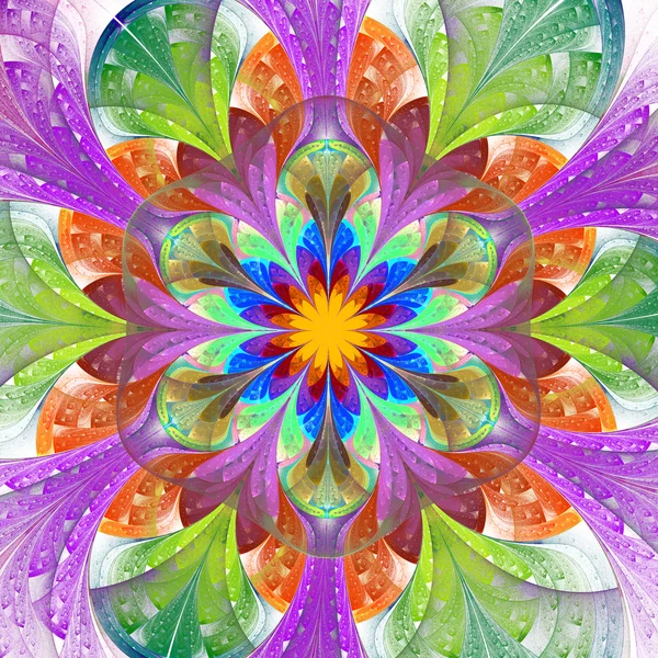 Multicolored fractal flower in stained glass window style. Eleme — Stock Photo, Image