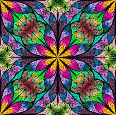 Çok renkli çiçek desen vitray pencere stili. Sen c