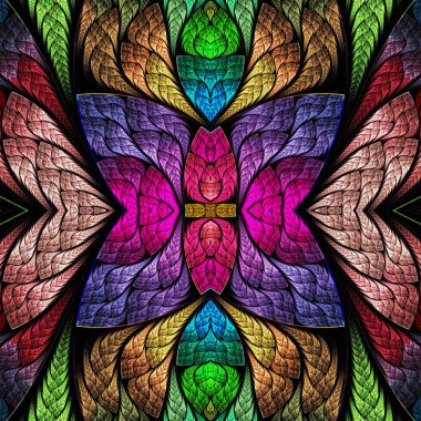 Vitray pencere stili çok renkli çiçek desenli. Sen c