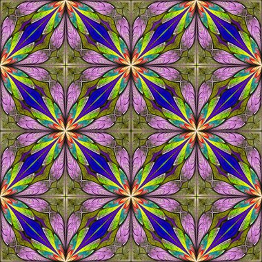 Vitray pencere stili çok renkli çiçek desenli. Sen c