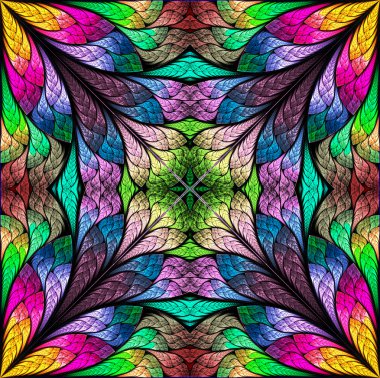 Vitray pencere stili çok renkli çiçek desenli. Sen c