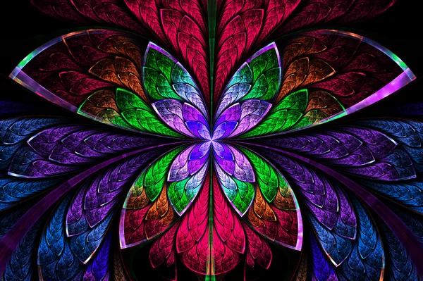 Tarka szimmetrikus fraktál minta virág és pillangó — Stock Fotó