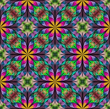 Çok renkli çiçek desen vitray pencere stili. Sen c