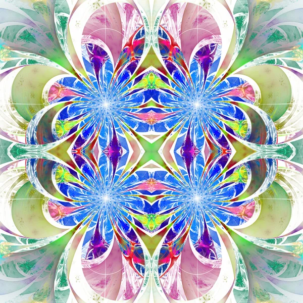 Patrón de flores fractales. Paleta azul, verde y marrón. Frey — Foto de Stock