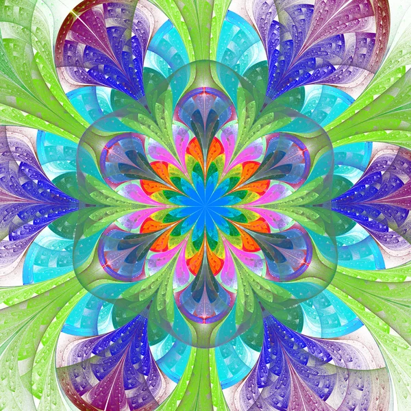 Fleur fractale multicolore dans le style vitrail. Eleme — Photo