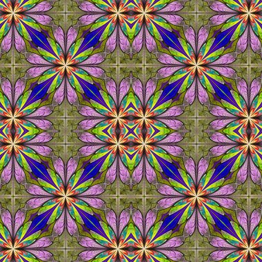 Vitray pencere stili çok renkli çiçek desenli. Sen c