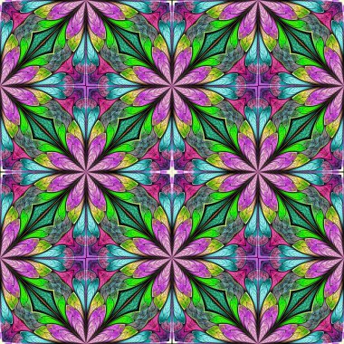 Vitray pencere stili çok renkli çiçek desenli. Sen c