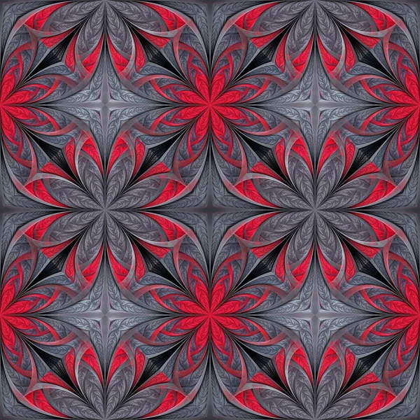 Bellissimo Motivo Floreale Rosso Grigio Possibile Utilizzarlo Vetrate Piastrelle Mosaico — Foto Stock