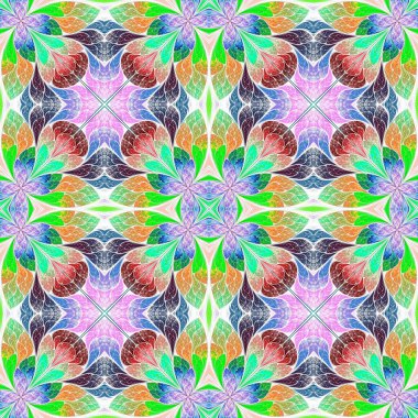 Renkli çiçek desenleri, vitray şeklinde. Davetiyeler, defter kapakları, telefon kılıfları, kartpostallar, duvar kağıtları gibi şeyler için kullanabilirsiniz. Yaratıcı tasarım için sanat.