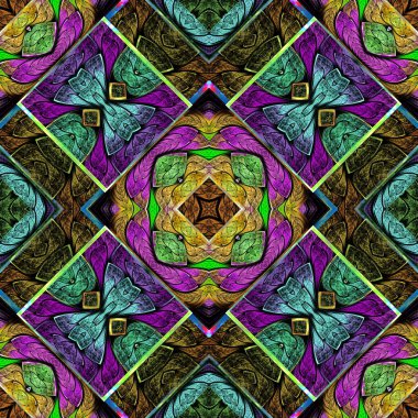 Boyalı cam tarzında çok renkli simetrik geometrik desen. Davetiyeler, defter kapakları, telefon kılıfları, kartpostallar, duvar kağıtları gibi şeyler için kullanabilirsiniz. Yaratıcı tasarım için sanat.