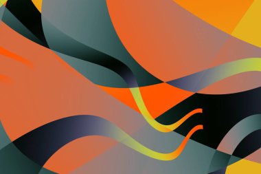 Renkli gradyan ile akıcı soyut arkaplan. Parlayan eğri büğrü renkli çizimler. Organik şekiller. Yeşil, Turuncu, Mavi. Yaratıcı tasarım için sanat.