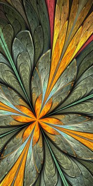 Renkli güzel fraktal çiçek vitray şeklinde. Davetiyeler, defter kılıfları, telefon kılıfı, kartpostallar, duvar kağıtları için kullanabilirsin. Yaratıcı tasarım ve sanat eserleri.