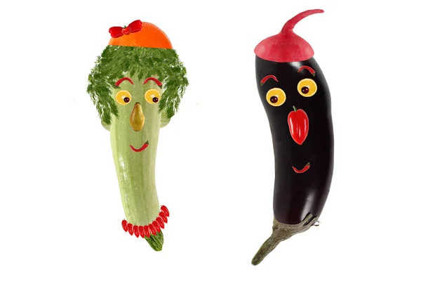 Funny portrait made ??of zucchini,  eggplant  and fruits — Stock Photo, Image